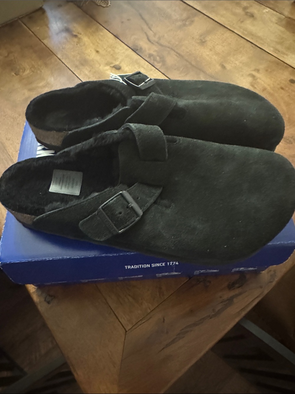 Birkenstock Black Suede Slip-On Clogs with Buckle